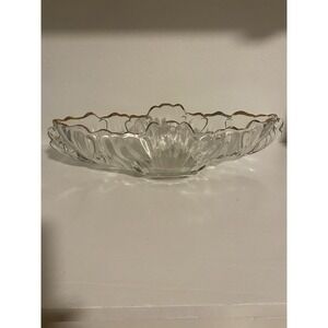 Vtg MCM 1950s Jeannette Clear Glass Gondola Bowl Gold Rim 15"